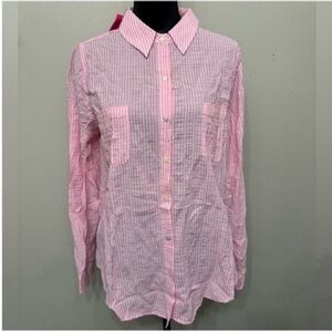 NWT Lilly  Pulitzer Women’s Long Sleeve Light Pink Striped Button-Up Shirt L